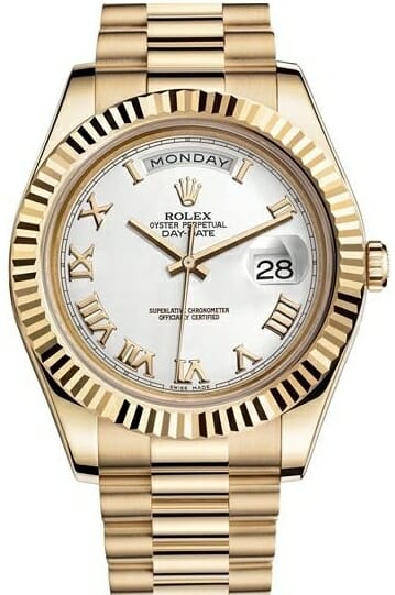 Rolex Day-date II White Dial Automatic 18kt Yellow Gold 218238 Mens Watch