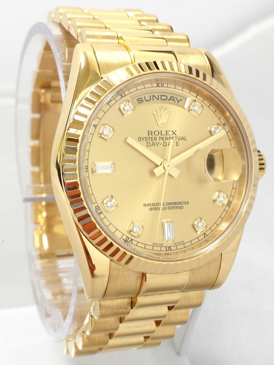 Rolex Day Date Champagne Diamond Dial President Bracelet 18k Yellow 