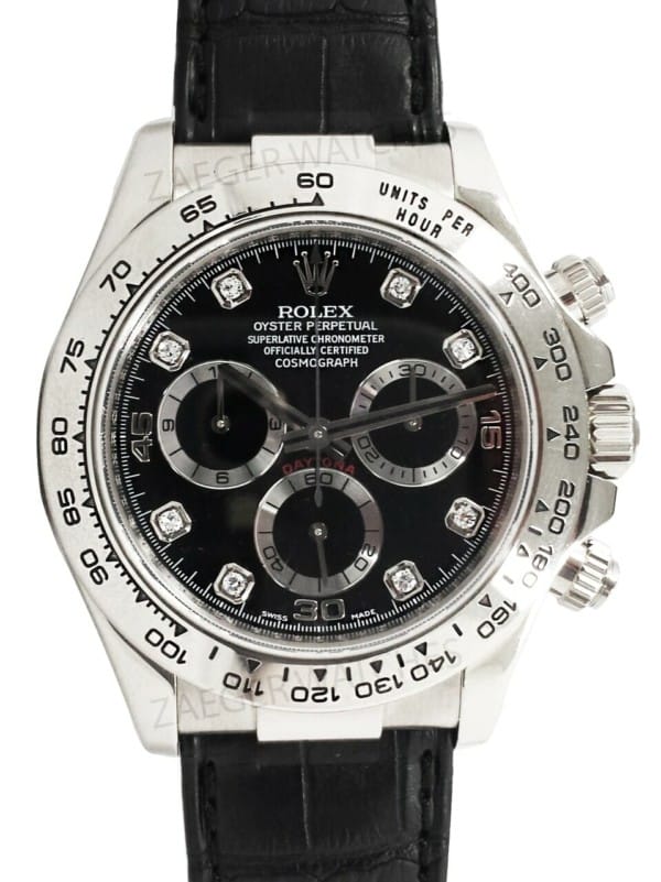 Rolex Daytona Black Diamond Dial Black Leather Mens Watch 116519