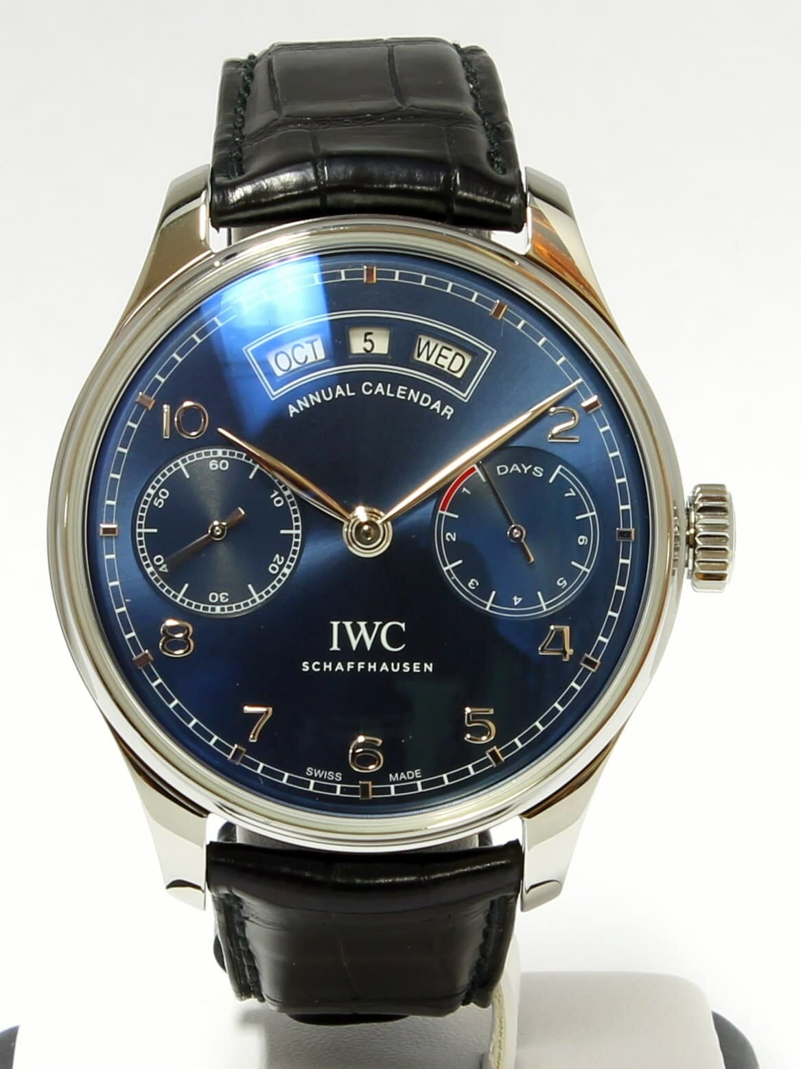 IWC Annual Calendar Black Leather Strap Blue Dial IW503502