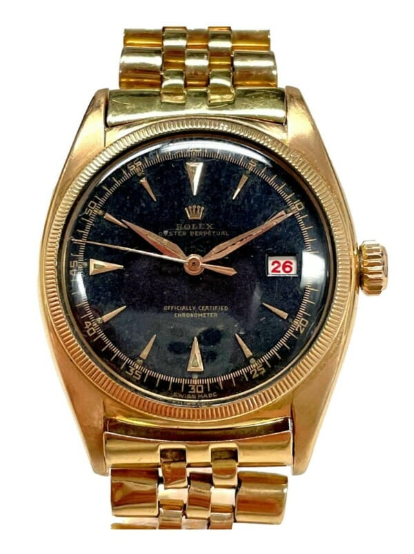 Rolex - 6075 - Ovettone - 18k Yellow Gold - Black Dial 36mm - Vintage ...
