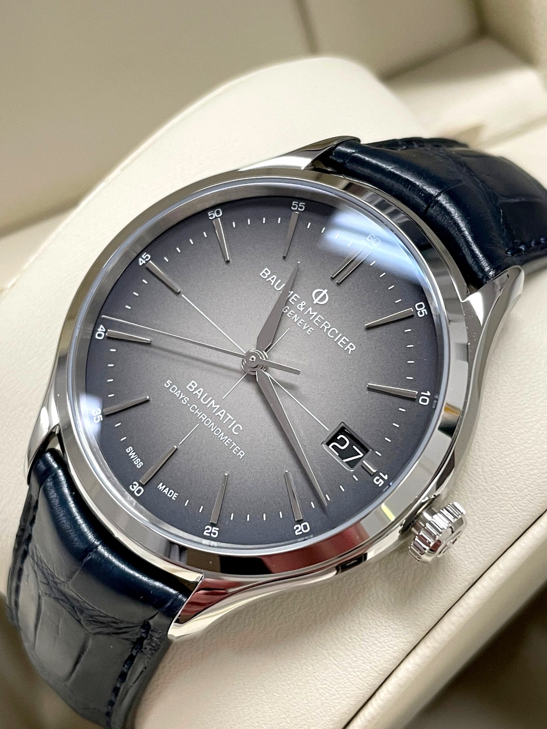 Baume & Mercier - Clifton - Stainless Steel / Leather Strap - Grey Dial ...