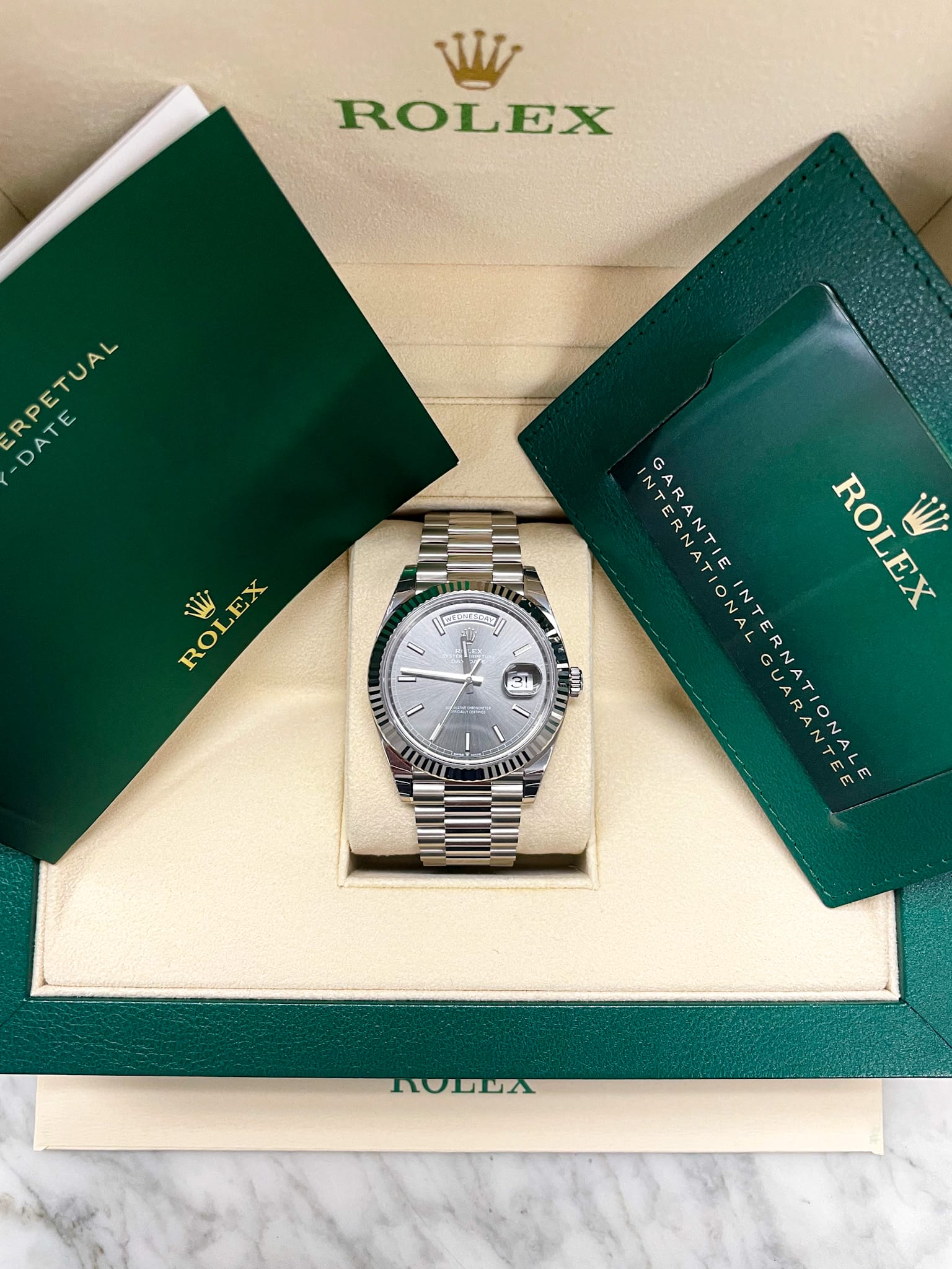 Rolex - Day-Date 40 228239 White Gold Slate Dial Fluted Bezel ...