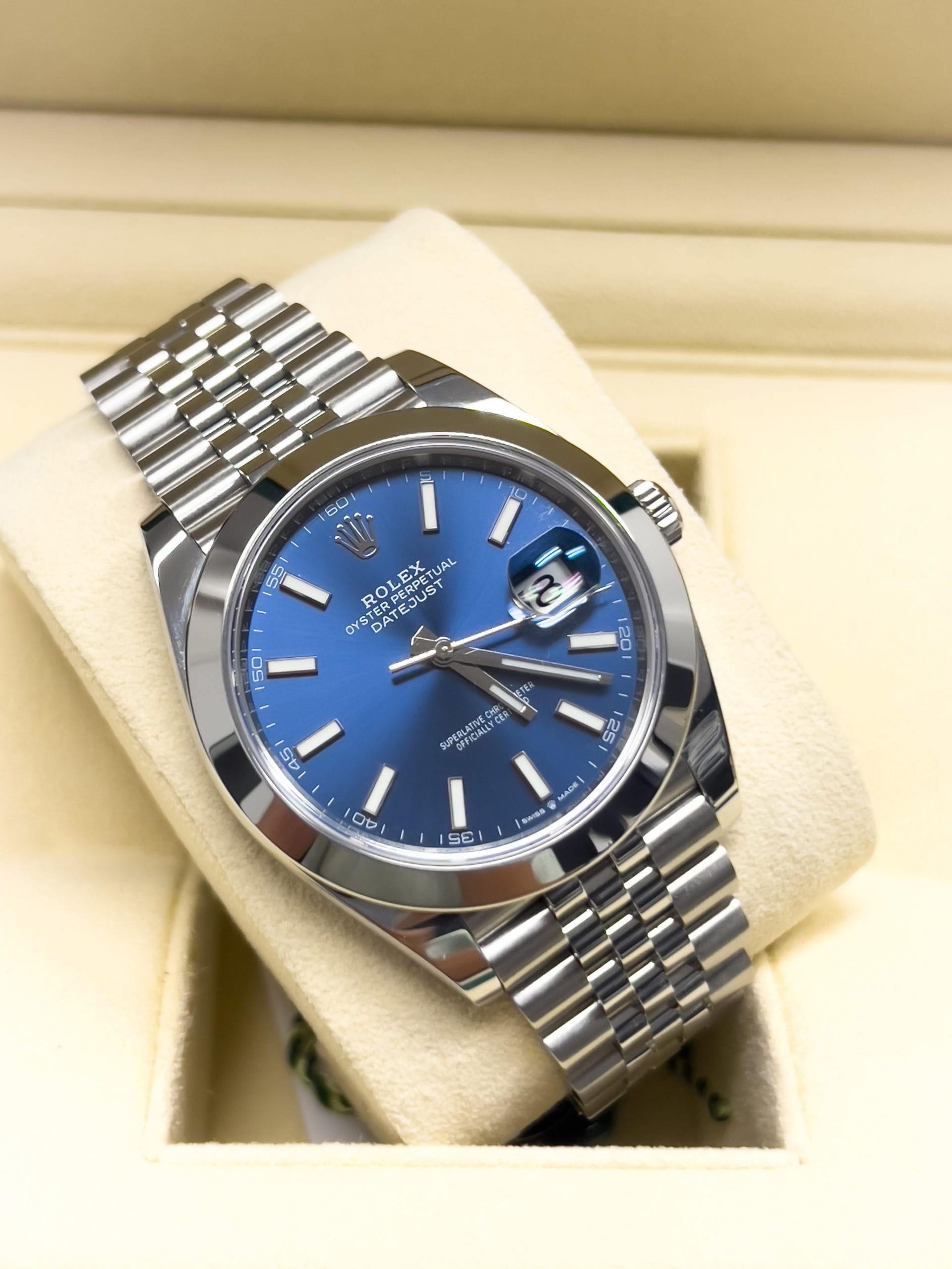 Rolex Datejust 41 126300 Blue Index Dial Jubilee Bracelet Stainless ...