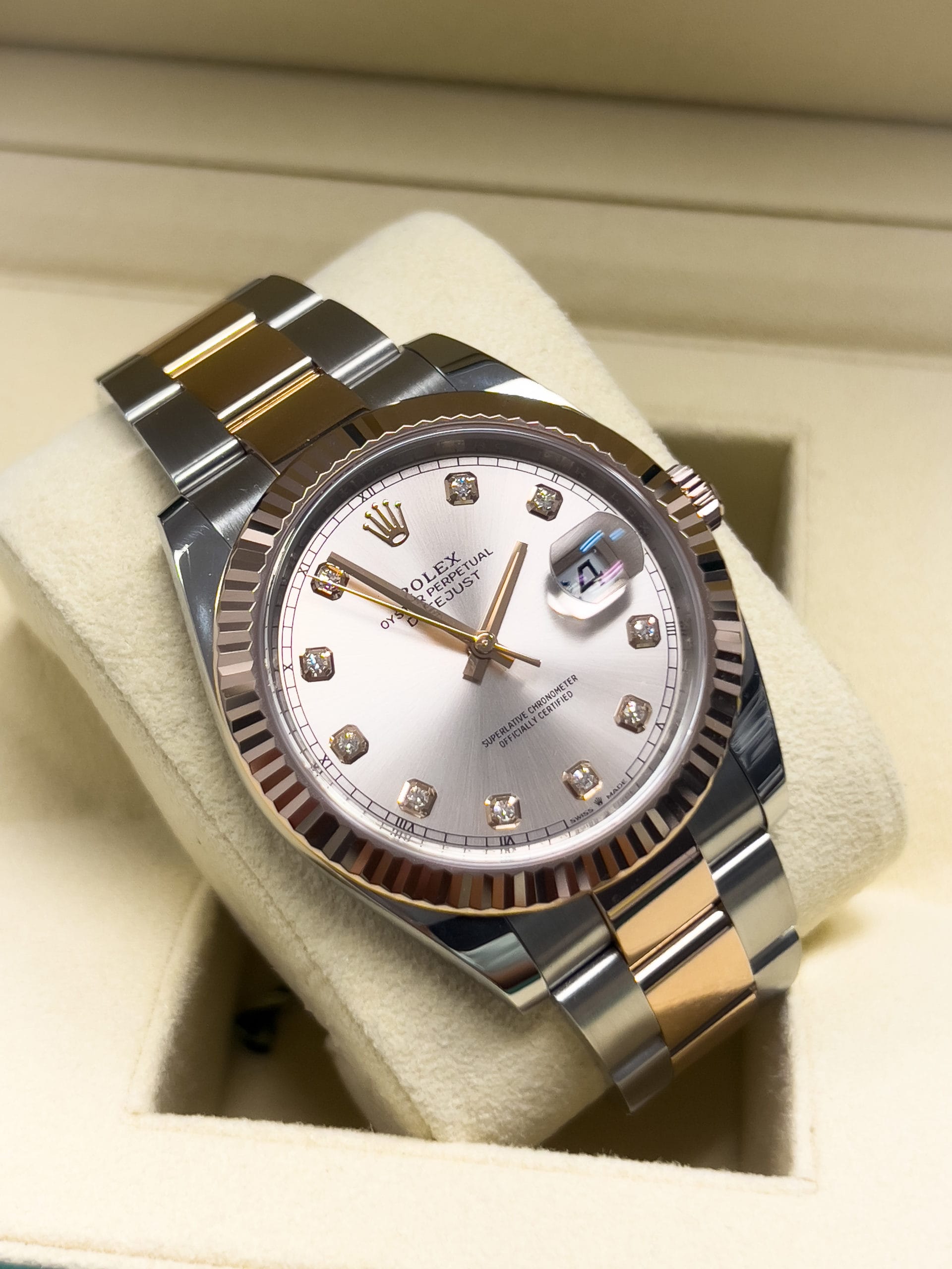 Rolex Datejust 41 126331 Sundust Diamond Dial Fluted Two Tone Rose Gold ...