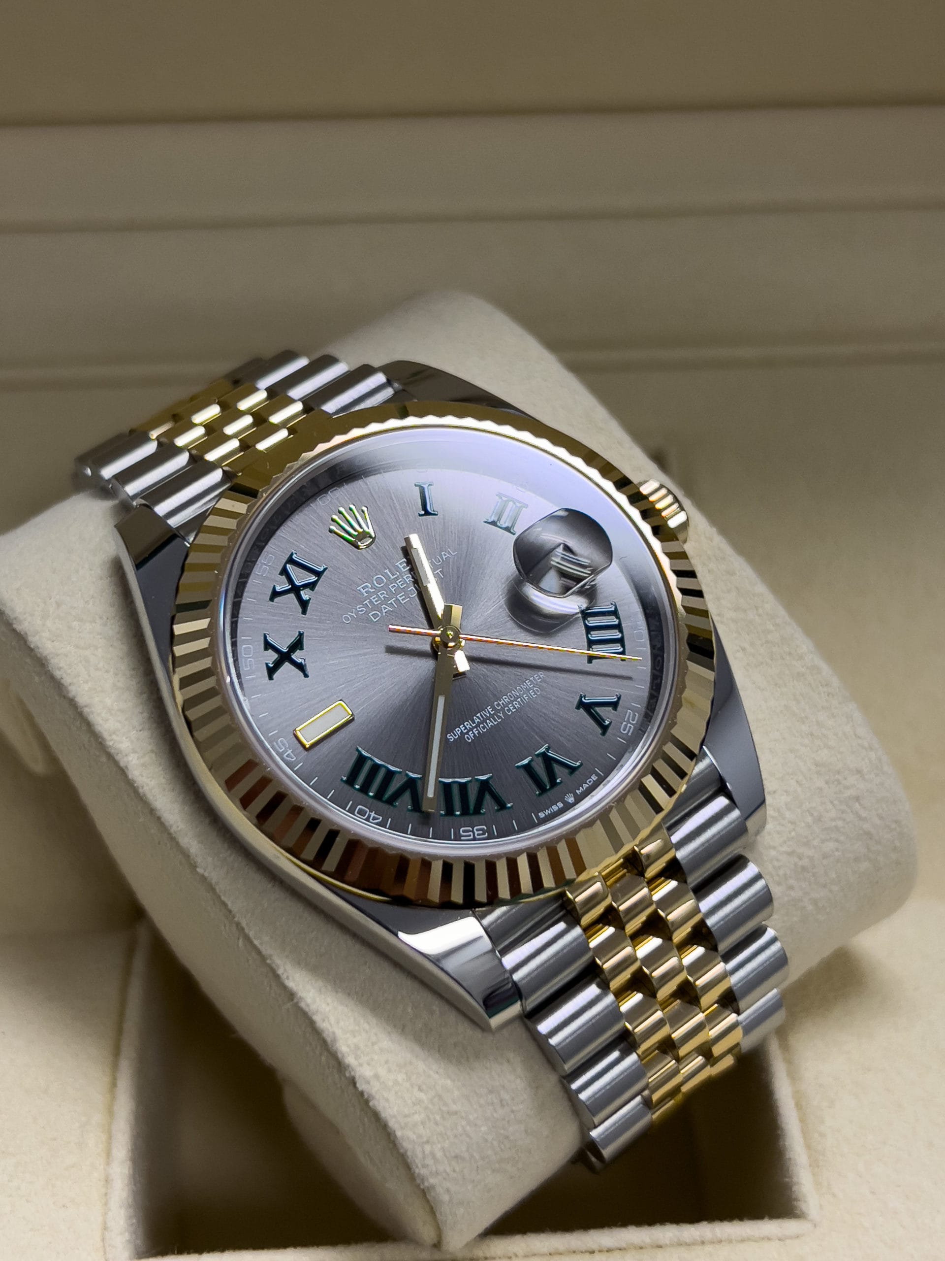 Rolex Datejust 41 Wimbledon Dial 126333 Two Tone Yellow Gold Fluted ...