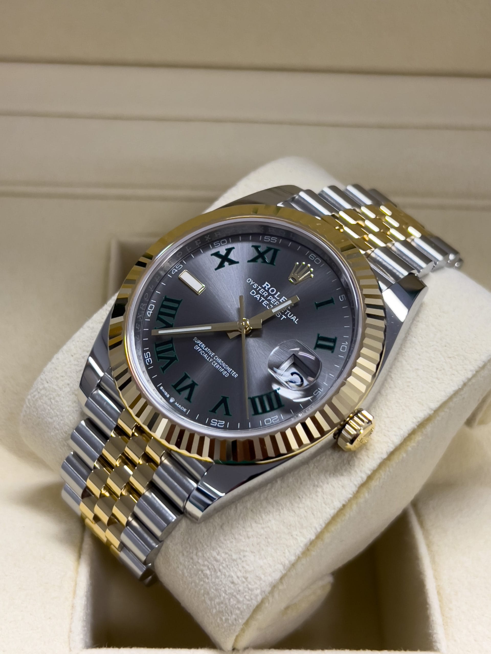 Rolex Datejust 41 Wimbledon Dial 126333 Two Tone Yellow Gold Fluted ...