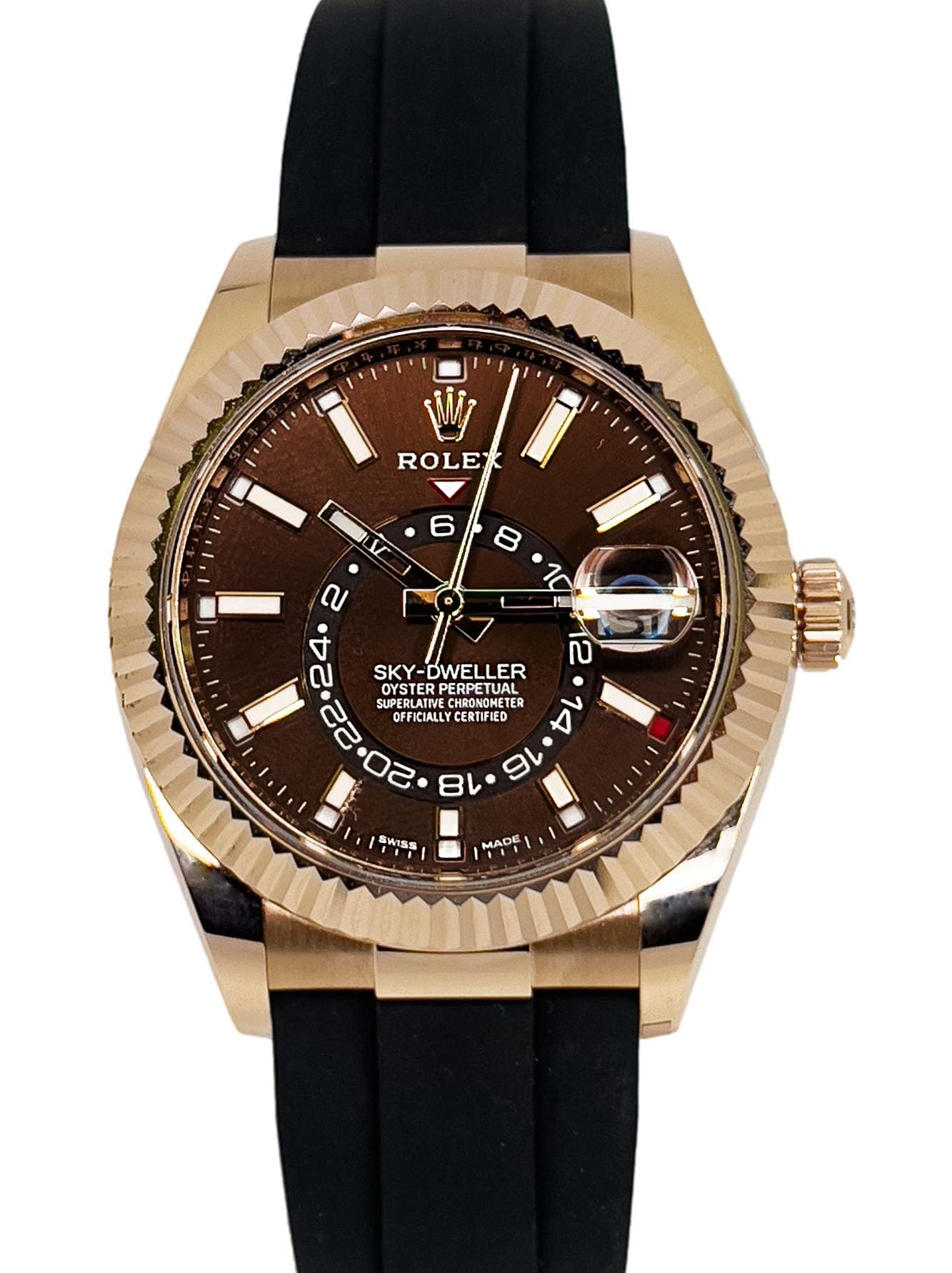 Rolex SkyDweller 326235 Chocolate Dial Solid Rose Gold Oysterflex