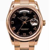Rolex Day-Date 36 118205 Black Dial Smooth Bezel Everose Gold Oyster Bracelet