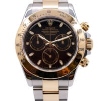 Rolex Daytona 116523 Black Dial Two Tone Yellow Gold Stainless Steel F Serial Chronograph 40mm