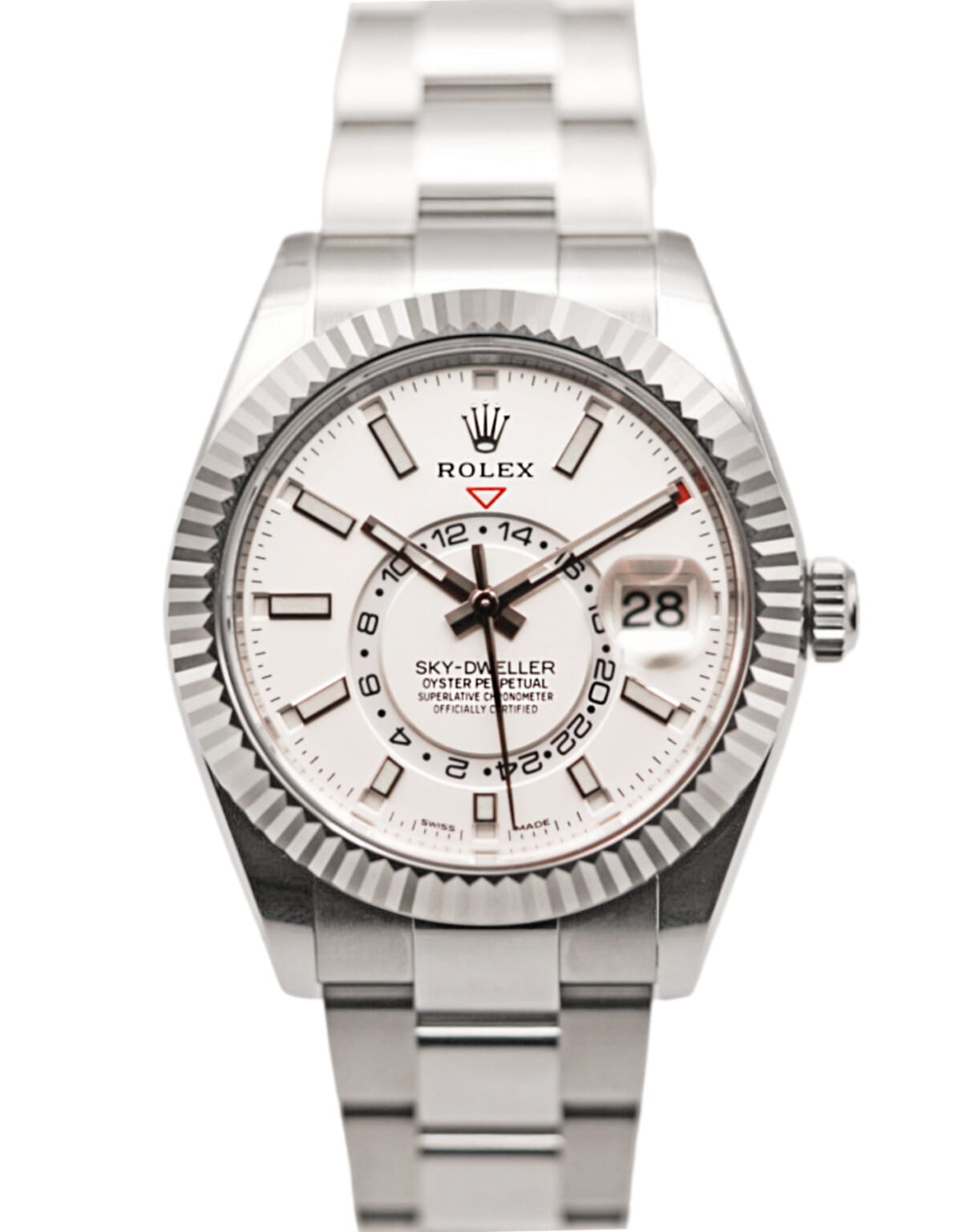 Rolex SkyDweller White Dial Fluted Bezel Stainless Steel Oyster Bracelet 42mm 326934 Luxury