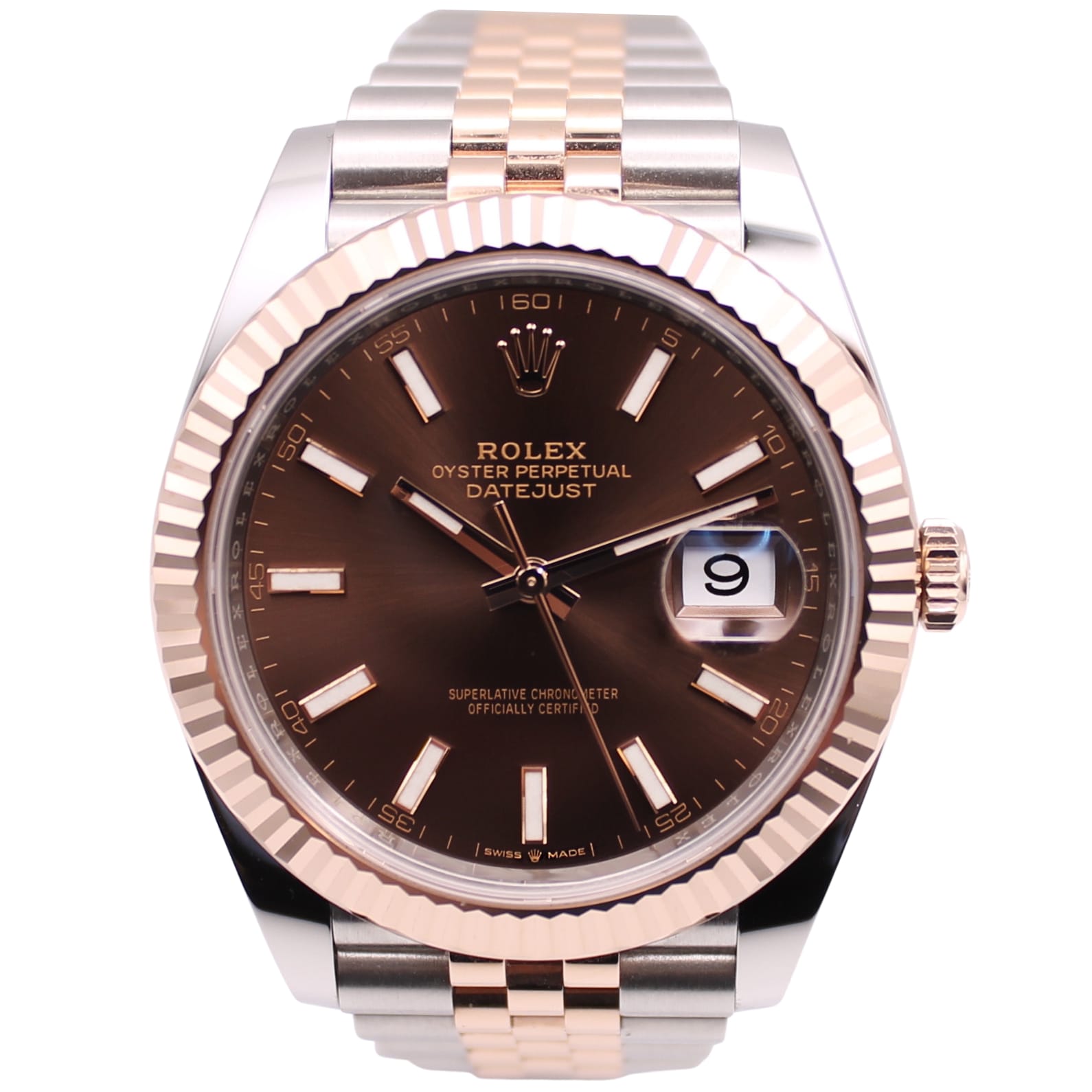 Rolex Datejust 41mm Chocolate Dial Fluted Bezel Two Tone Everose Gold ...