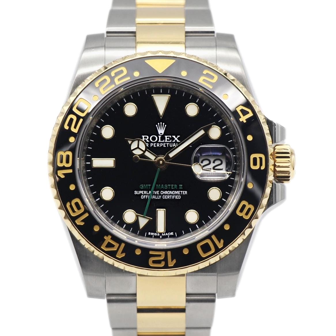 Rolex GMT Master II Black Dial Two Tone Yellow Gold Oyster Bracelet ...