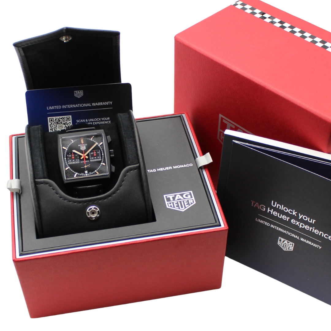 TAG-Heuer Monaco Chronograph 39mm Black Dial Black DLC Titanium CBL2180 ...