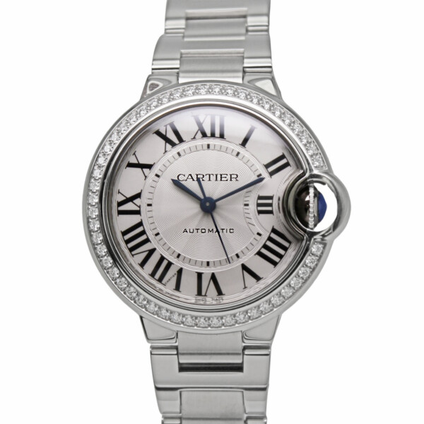 Cartier Ballon Bleu 33mm Silver Dial Diamond Bezel Stainless Steel W4BB0023