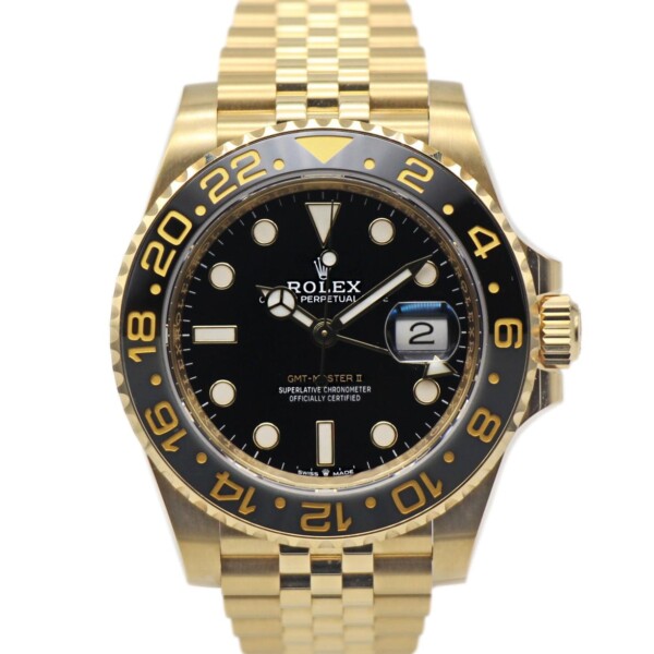 Rolex GMT-Master II Black/Grey Bezel 18k Yellow Gold Jubilee Bracelet 126718GRNR