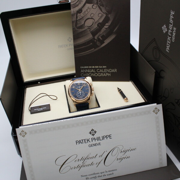 Patek Philippe Annual Calendar Flyback Chronograph Blue Dial 18k Rose Gold 5905R-010 - Image 5