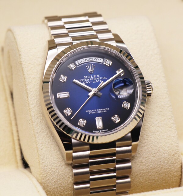 Rolex Day-Date 36 Blue Ombré Diamond Dial 18K White Gold 128239 - Image 2