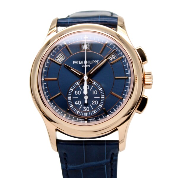 Patek Philippe Annual Calendar Flyback Chronograph Blue Dial 18k Rose Gold 5905R-010