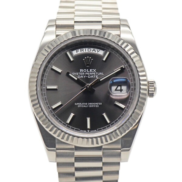 Rolex Day-Date 40 White Gold Slate Dial Fluted Bezel President Bracelet 228239