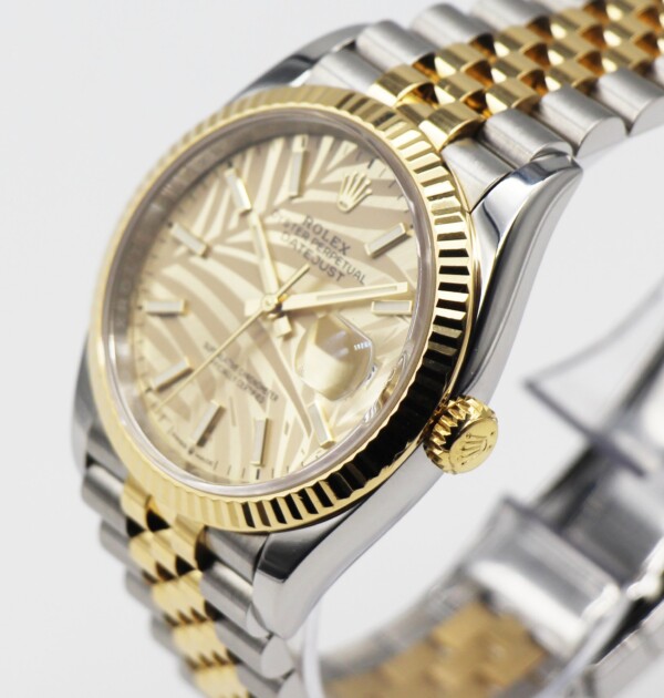 Rolex Datejust 36mm Two Tone Fluted Bezel Jubilee Bracelet Palm Motif Dial 126233 - Image 2