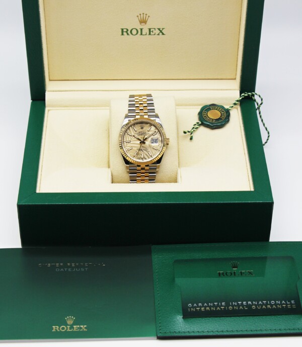 Rolex Datejust 36mm Two Tone Fluted Bezel Jubilee Bracelet Palm Motif Dial 126233 - Image 7