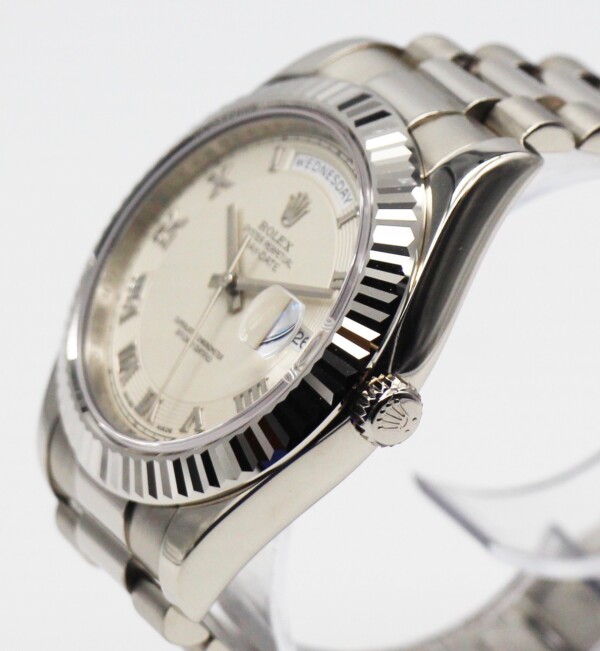 Rolex Day-Date 2 18k White Gold 41mm Ivory Dial Fluted Bezel President Bracelet 218239 - Image 2