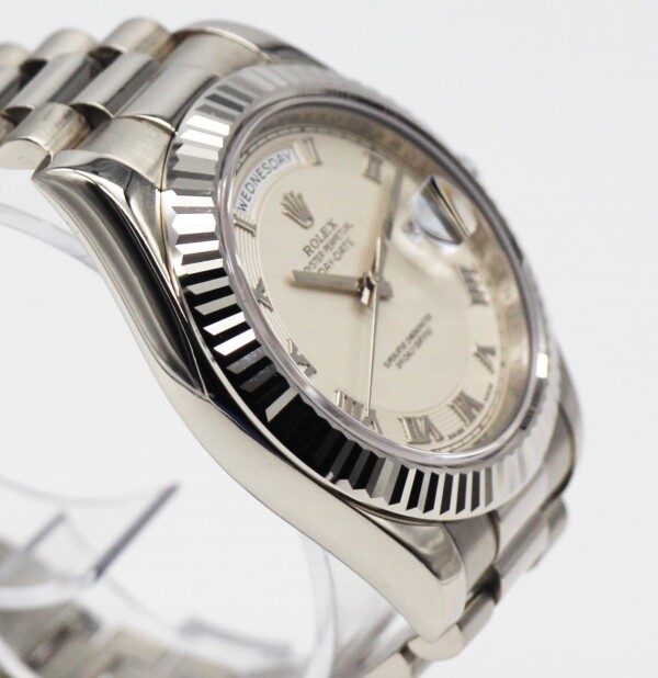 Rolex Day-Date 2 18k White Gold 41mm Ivory Dial Fluted Bezel President Bracelet 218239 - Image 3