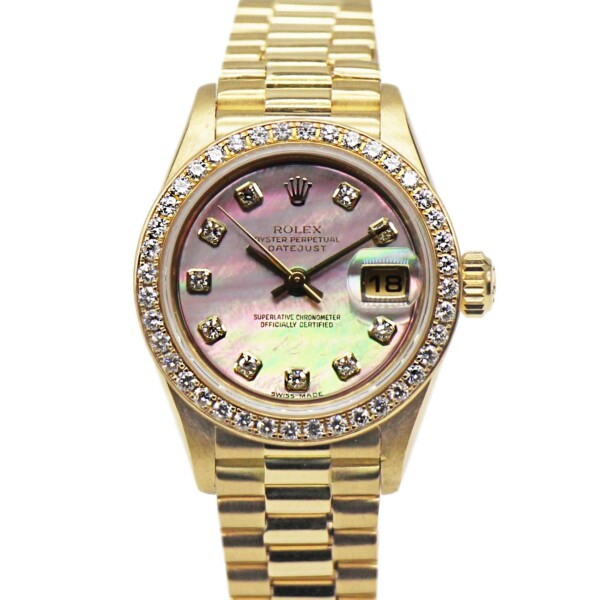 Rolex Datejust 26mm 18k Yellow Gold Diamond Bezel Mother of Pearl Dial 79138
