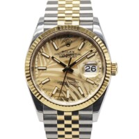 Rolex Datejust 36mm Two Tone Fluted Bezel Jubilee Bracelet Palm Motif Dial 126233