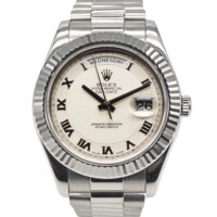 Rolex Day-Date 2 18k White Gold 41mm Ivory Dial Fluted Bezel President Bracelet 218239