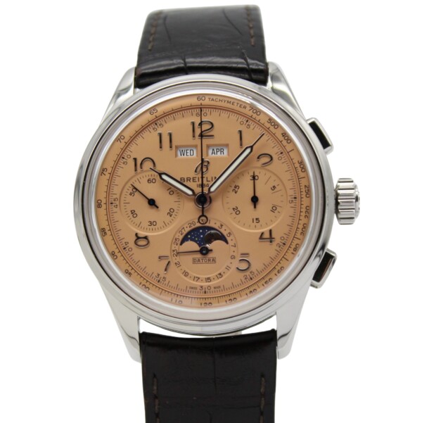 Breitling Premier B25 Datora Triple Calendar Moonphase Salmon Dial AB2510