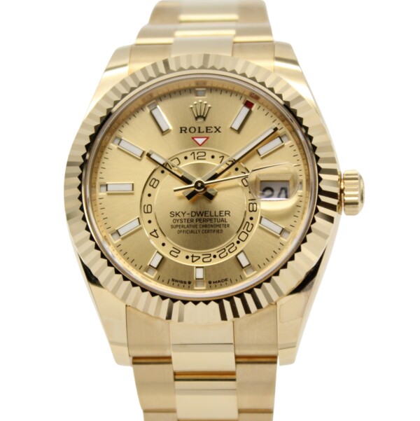 Rolex Sky-Dweller Champagne Dial Oyster Bracelet 18k Yellow Gold 336938