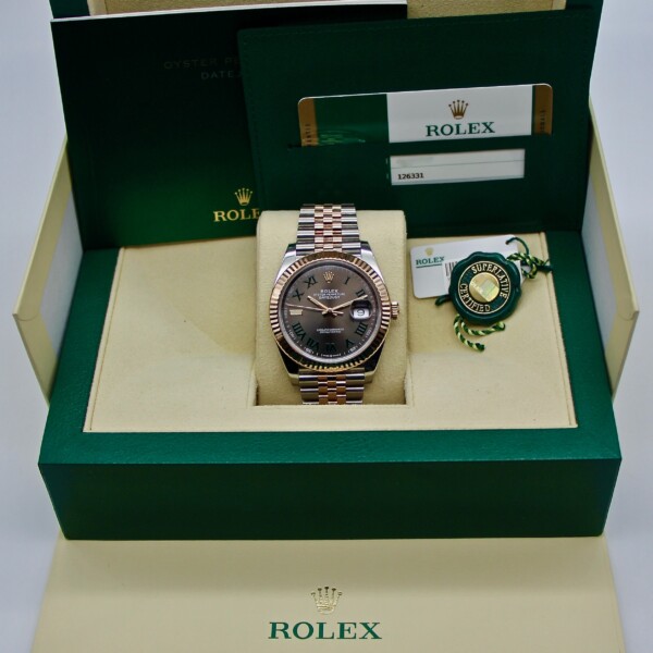 Rolex Datejust 41mm Two Tone Rose Gold Wimbledon Dial Jubilee Bracelet 126331 - Image 7