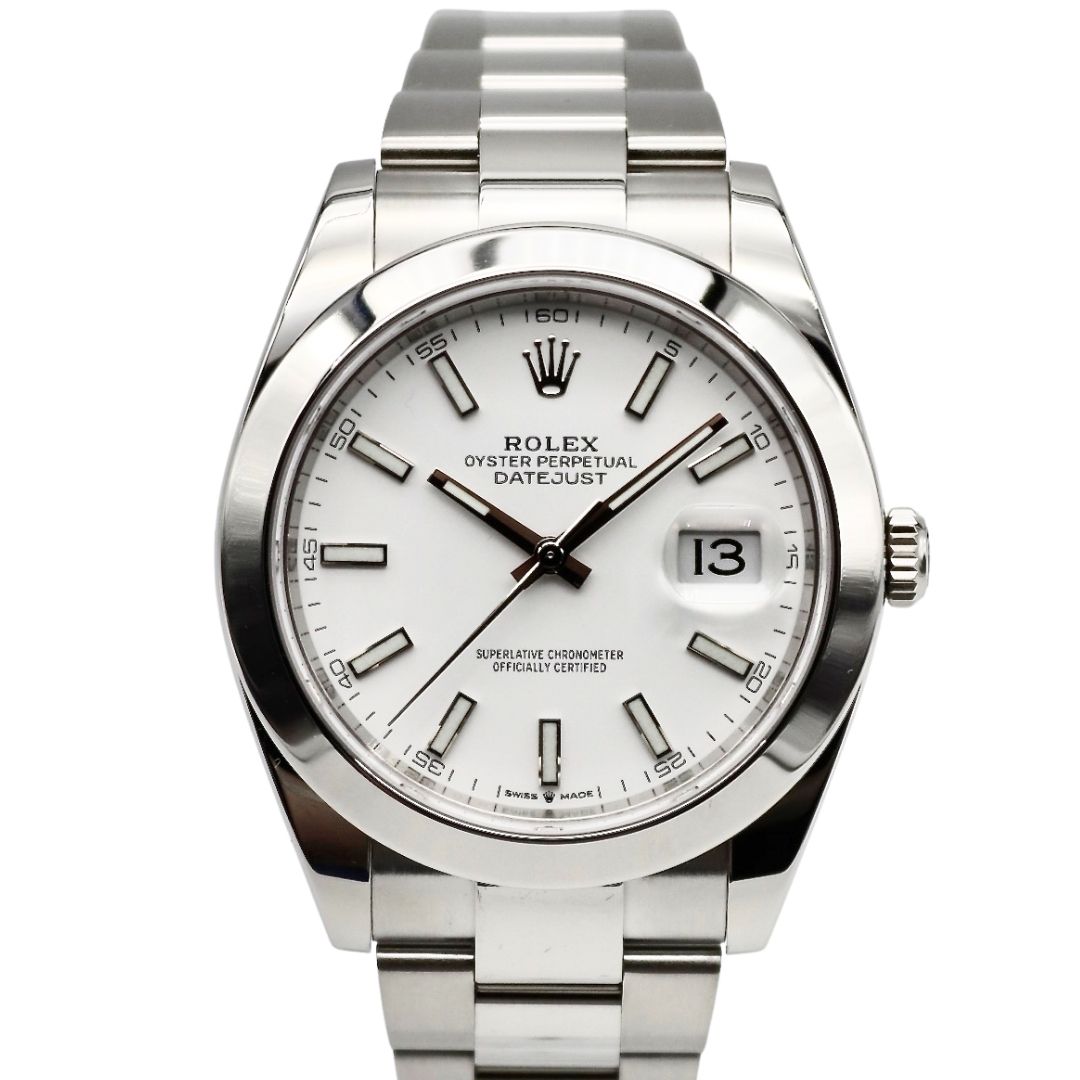 Rolex Datejust 41mm White Dial Smooth Bezel Oyster Bracelet 126300