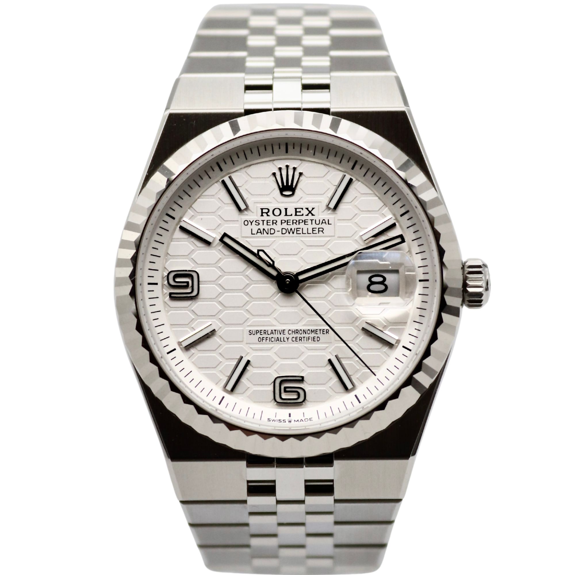 Rolex Land-Dweller 36mm Intense White Honeycomb Motif Dial Stainless Steel 127234