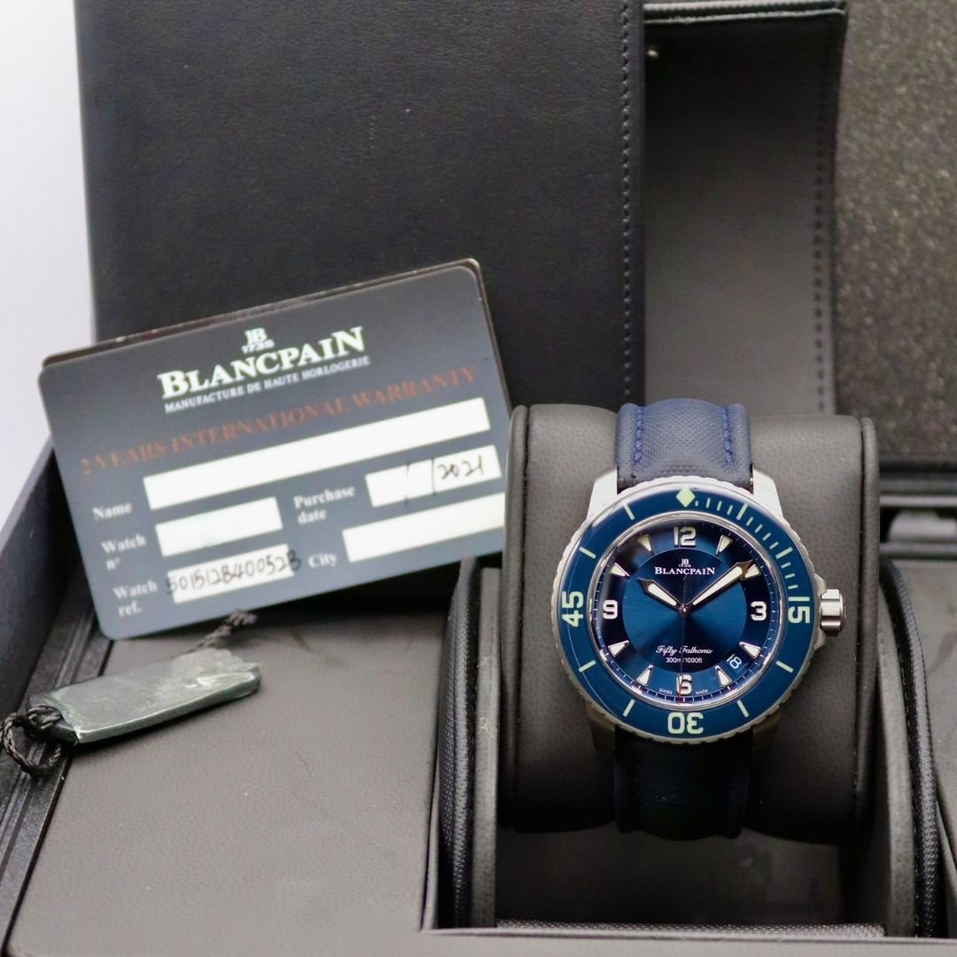 Blancpain Fifty Fathoms Automatique Blue Dial 45mm Titanium Case Blue Sail Canvas Strap 5015 12B40 O52B - Image 6