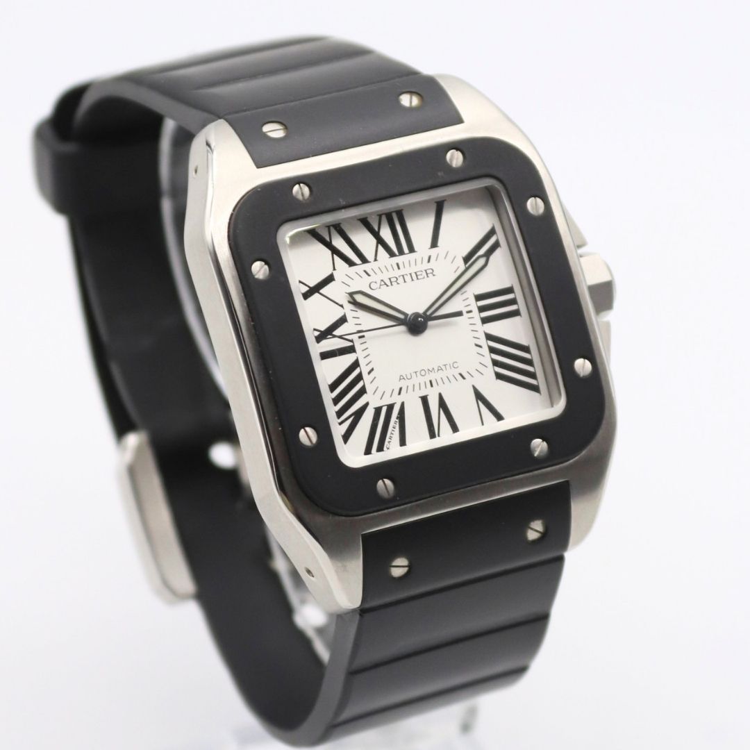 Cartier Santos 100 Large Silver Dial 38 x 51mm Rubber Bezel Stainless Steel W20121U2 - Image 3