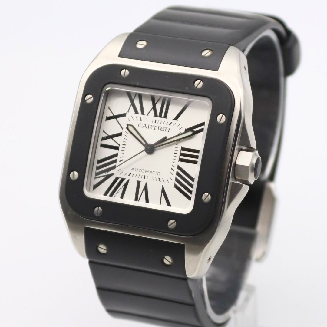 Cartier Santos 100 Large Silver Dial 38 x 51mm Rubber Bezel Stainless Steel W20121U2 - Image 2