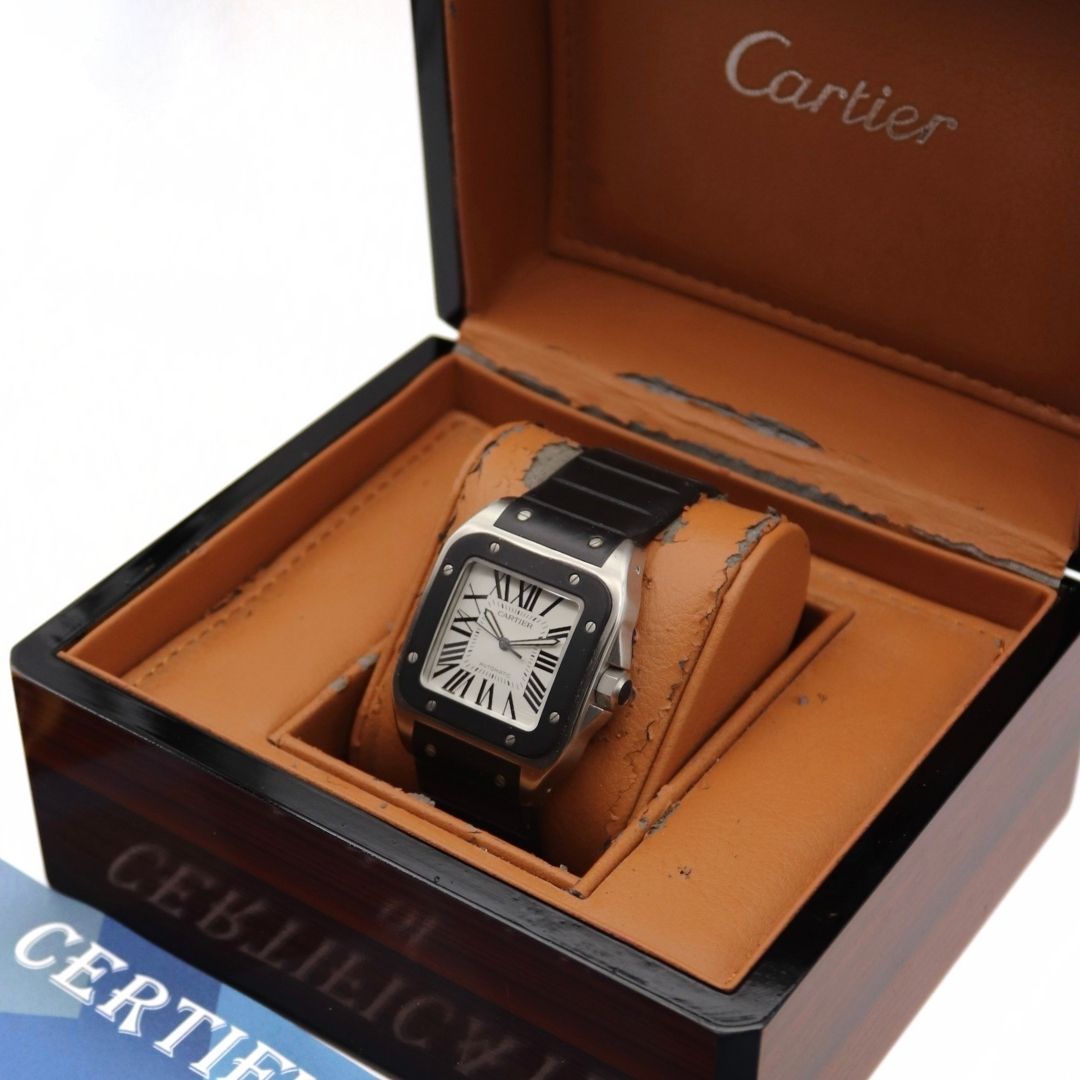 Cartier Santos 100 Large Silver Dial 38 x 51mm Rubber Bezel Stainless Steel W20121U2 - Image 7
