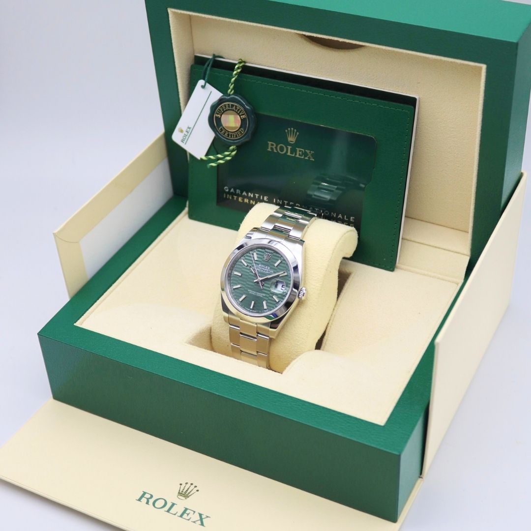 Rolex Datejust 41mm Smooth Bezel Green Motif Dial Stainless Steel Oyster Bracelet 126300 - Image 7