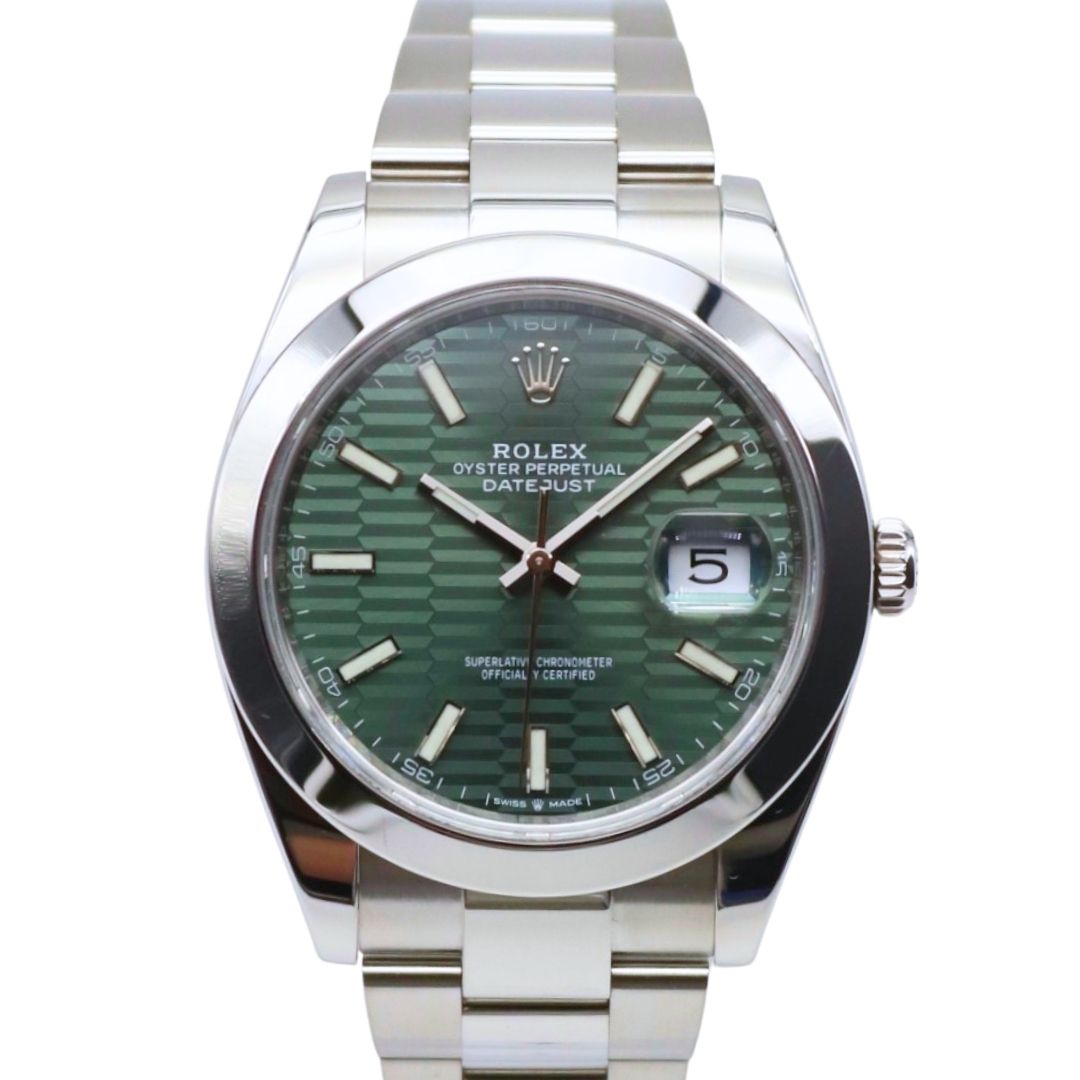 Rolex Datejust 41mm Smooth Bezel Green Motif Dial Stainless Steel Oyster Bracelet 126300