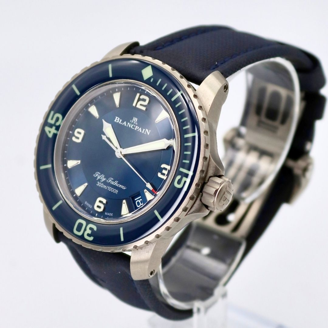 Blancpain Fifty Fathoms Automatique Blue Dial 45mm Titanium Case Blue Sail Canvas Strap 5015 12B40 O52B - Image 2