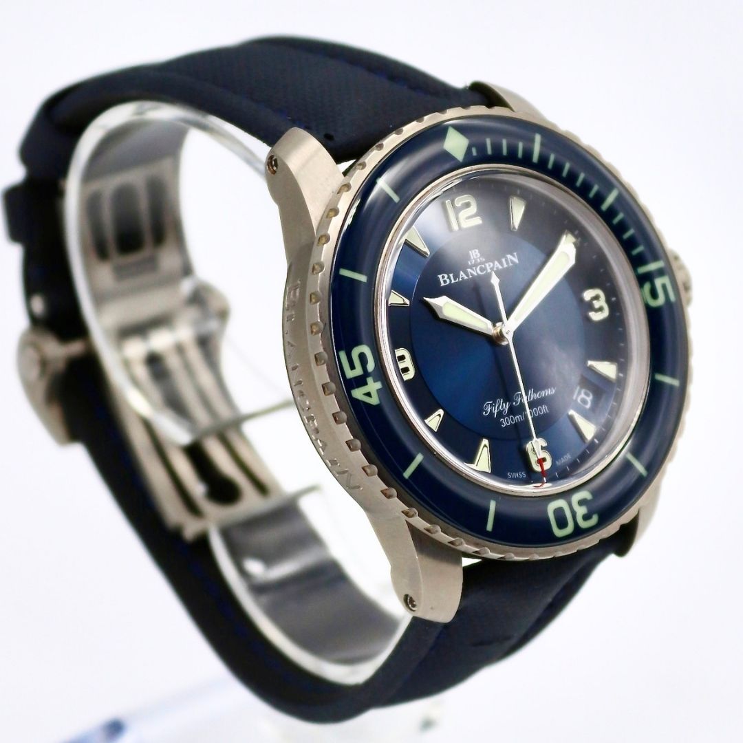 Blancpain Fifty Fathoms Automatique Blue Dial 45mm Titanium Case Blue Sail Canvas Strap 5015 12B40 O52B - Image 3