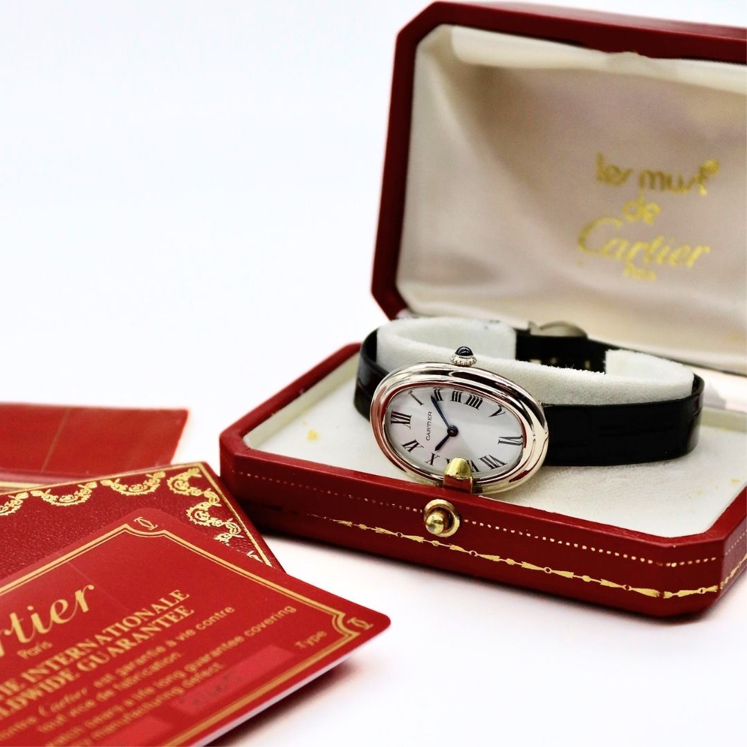 Cartier Baignoire White Dial 18k White Gold Manual 22x31mm Leather Strap 78094 - Image 5