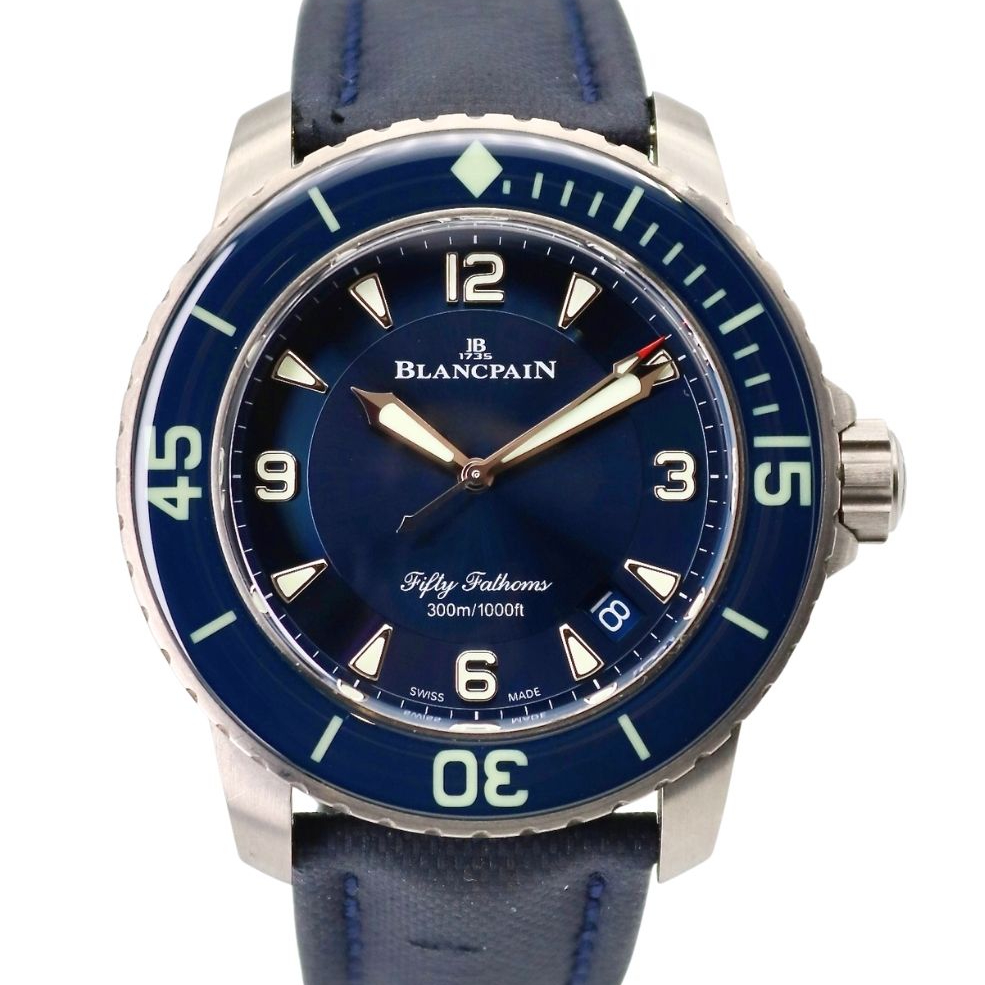 Blancpain Fifty Fathoms Automatique Blue Dial 45mm Titanium Case Blue Sail Canvas Strap 5015 12B40 O52B