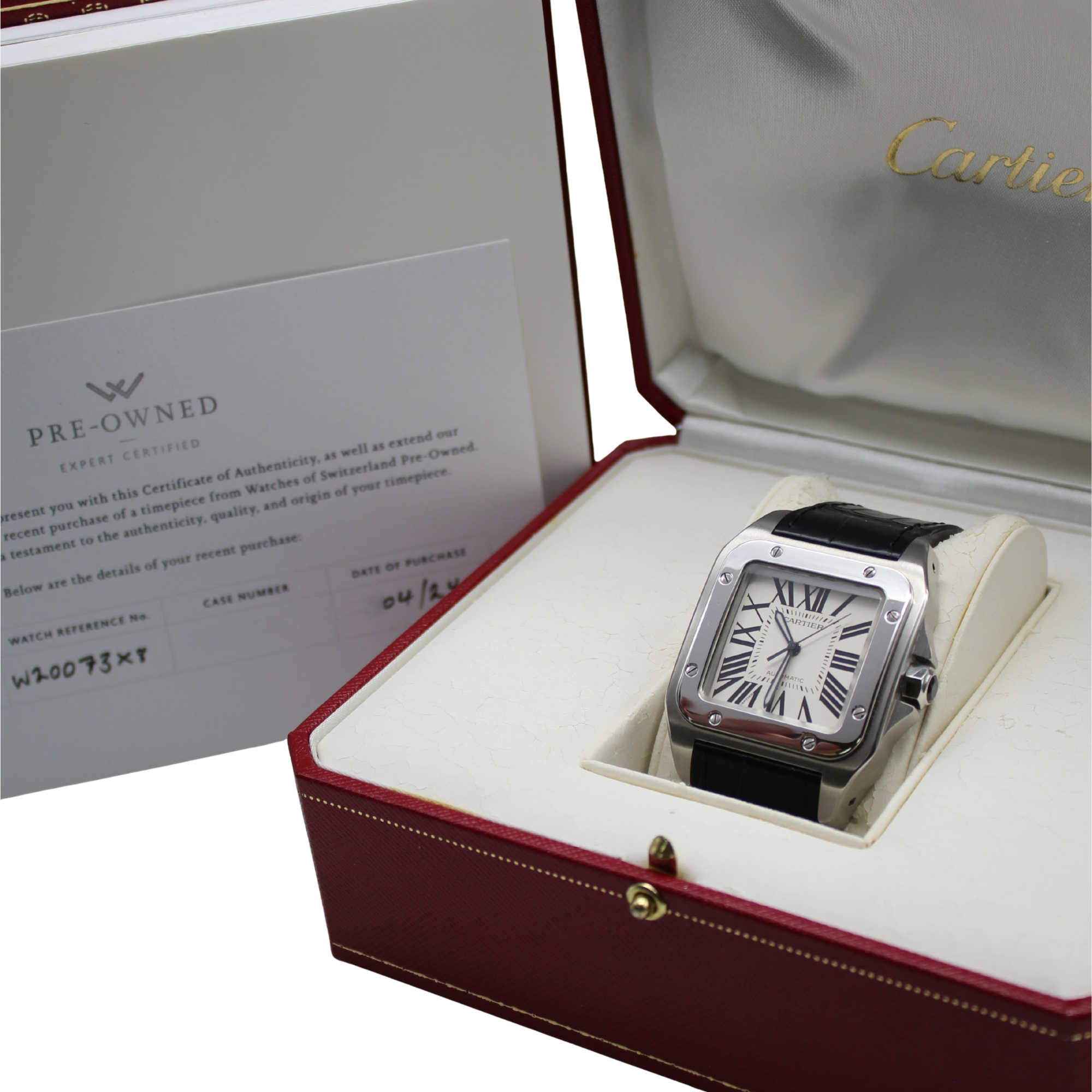 Cartier Santos 100 Large 38 x 51mm White Dial Stainless Steel Leather Strap 2656 - Image 5