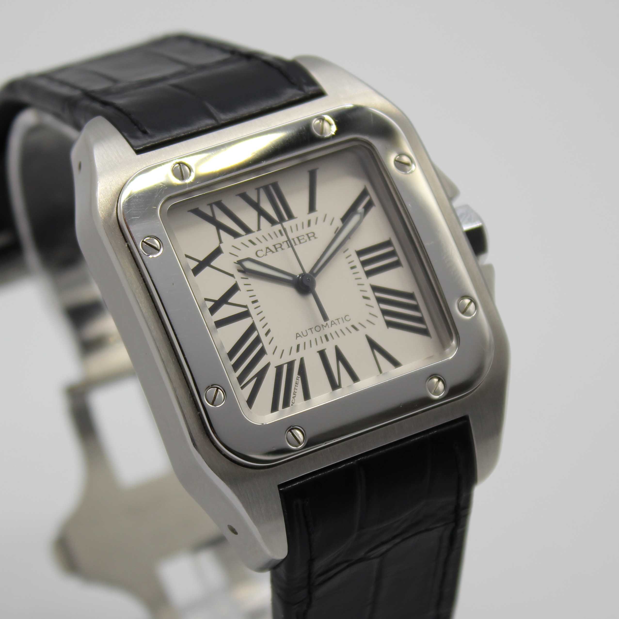Cartier Santos 100 Large 38 x 51mm White Dial Stainless Steel Leather Strap 2656 - Image 2