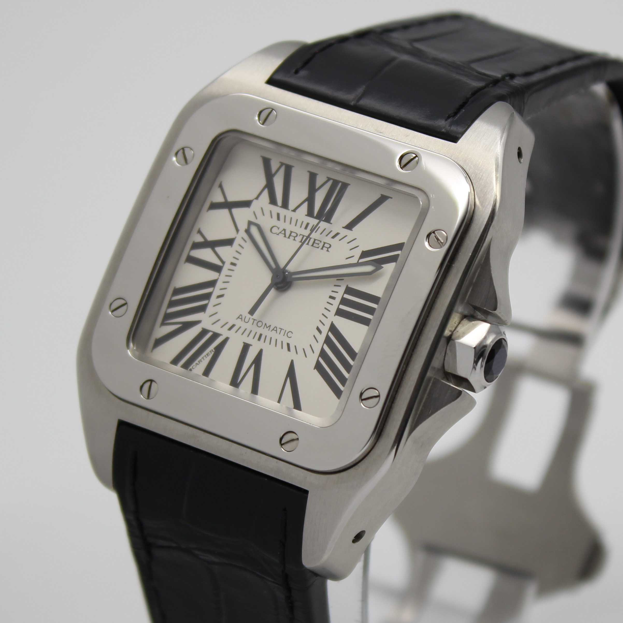 Cartier Santos 100 Large 38 x 51mm White Dial Stainless Steel Leather Strap 2656 - Image 3