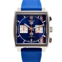 TAG Heuer Monaco Chronograph Gulf Blue Dial 39mm Stainless Steel Leather Strap CBL2115.FC6494